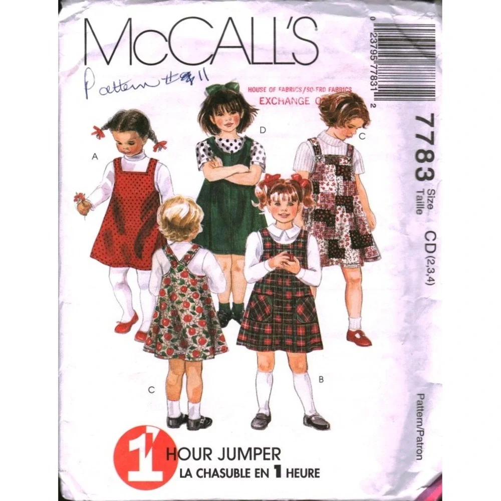 Vintage 1995 McCalls 7783 Childrens A-Line Jumper Sewing Pattern Sz 2 3 4 1 Hour